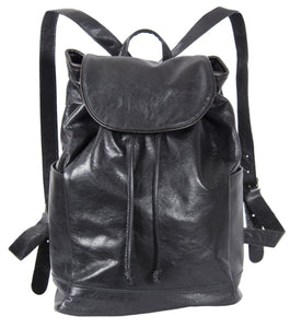 L1039-13 Backpack in an Authentic Old World Black Leather. Part of The On the Tee Vintage Golf Collection and Cosmetic and Travel, Vintage Canadiana, and Totes Collections 10"x15"x5.5"