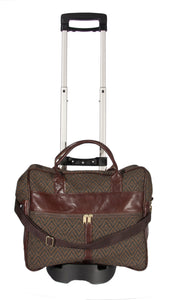 L1023B-3038 Grande Cargo Rioja Stone w Trolley Cart trimmed w Authentic Leather. Spacious Weekender Tote Double Straps and Adjustable Shoulder Strap. Part of the Unbridled Passion, Travel and Cosmetic Bags Collection 16"x16"x8"
