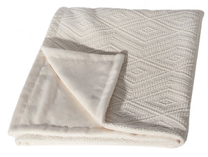 L620-3142-Naveen Cream 46"x59" Textured Sweater Like fabric on this Cozy Throw reverses to solid Coordinate Flanged edge part of The Vintage Canadiana Collection and coordinates with Welcome Home, Elements, Home Trends and Comforts, All made in Canada