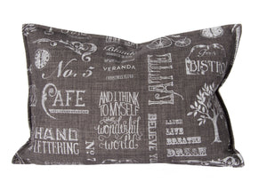 L626-Chalk 14"x20" Pillow Printed Chalk White on Grey with a Feather Insert for The Chalkboard Collection