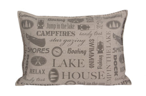 L626-MEM 14x20" Pillow with a Feather Insert and a Coordinating Ticking Stripe on the Reverse, Part of the Lake House Collection
