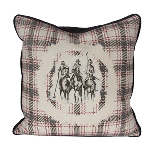 Country Style City Chic Giddy Up Sophisticated Riders with a Flat Piped Edge on a 20"x20" Pillow with Feather Insert with Zipper for easy removal for Laundering Proudly Manufactured in Canada