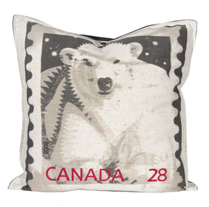 L643-POLAR 20"x20" Pillow with Feather Insert Polar Bear Stamp with Flanged edge part of The Vintage Canadiana Collection