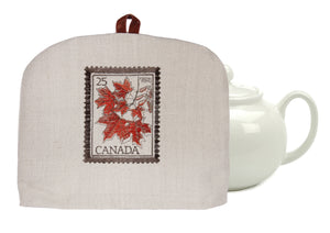 L724-LEAF 10"x13" Vintage Leaf Post embroidered on this Tea Cozy with Removable Liner, part of The Vintage Canadiana Collection