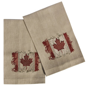 L771-CANAD 16"x24" Vintage Canada Flag Guest towels Set or 2 embroidered, designed by Elizabeth Law, part of The Vintage Canadiana Collection