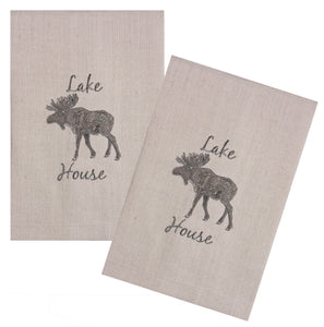 L771-LHSE 16x24" each Set of 2 Guest Towels with Moose and Lake House embroidered on Linen Blend Fabric for The Lake House Collection