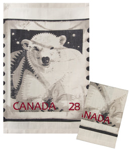 L771-Polar 16"x24" each Set of 2 Linen Blend Polar Bear Stamp Guest Towels part of The Lady Rosedale Vintage Canadiana Collection