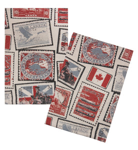 L771-STMP 16"x24" Vintage Stamps Guest towels Set or 2 designed by Elizabeth Law with Eco Friendly Printing, part of The Vintage Canadiana Collection