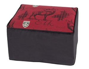 L900-1801 Country Style City Chic Rectangular Ottoman with Elk Motif 25"x18"x16" Trendy Deep Red with Elk and Emblem Woven Designs Proudly Manufactured in Canada