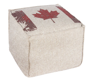 L900F-CANAD 16x16x12" Canada Flag Image Printed on a Textured Fabric on this Footy Ottoman, The Original Printed Design Cover, zips off for laundering and the base is a waterproof scratch resistant Denier Material, part of The Vintage Canadiana Collection
