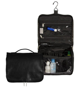 L955-13 Ultimate Hangup Authentic Black Leather, Comes with Hanger and double Zipper for easy travelling and to keep everything contained. Part of the Cosmetic and Travel Collection 10.5"x17"x4"